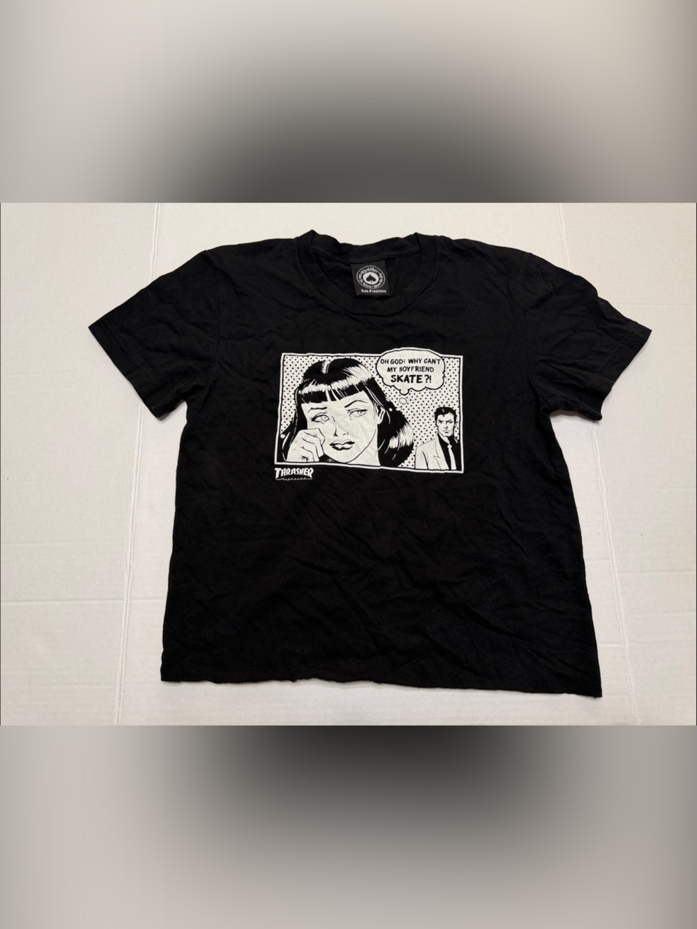 Thrasher Black Tee with Black-and-White Comic Panel